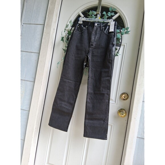 Abercrombie & Fitch 28/6 Jeans Black Vegan Leather & Denim Ultra High Rise NWT - Picture 3 of 8